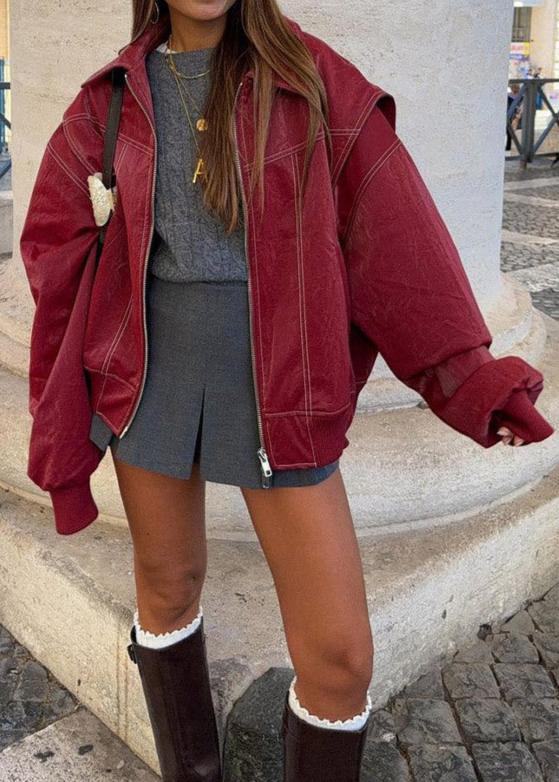Oversized Red Zipper Jacket
