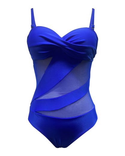 Mesh Stitching Hollow One-Piece Bikini Swimsuit