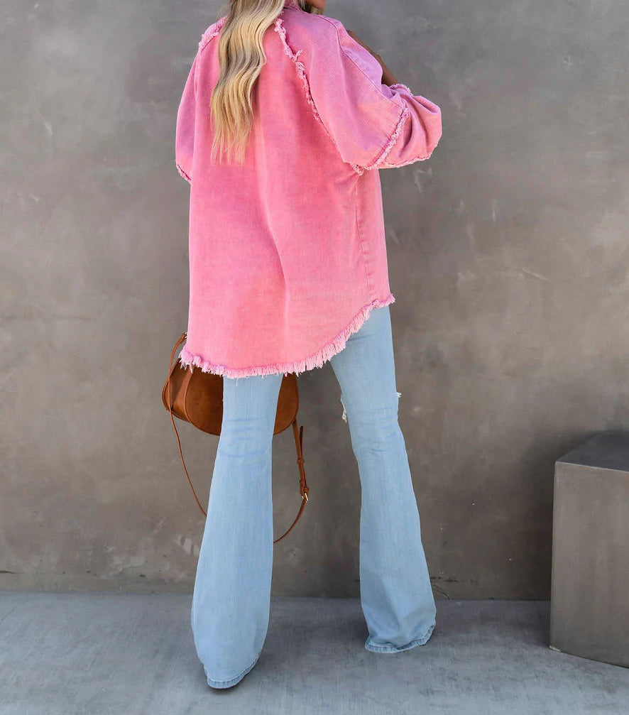 Raw Edge Patchwork Pocket Denim Jacket