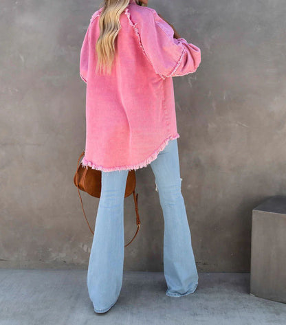 Raw Edge Patchwork Pocket Denim Jacket