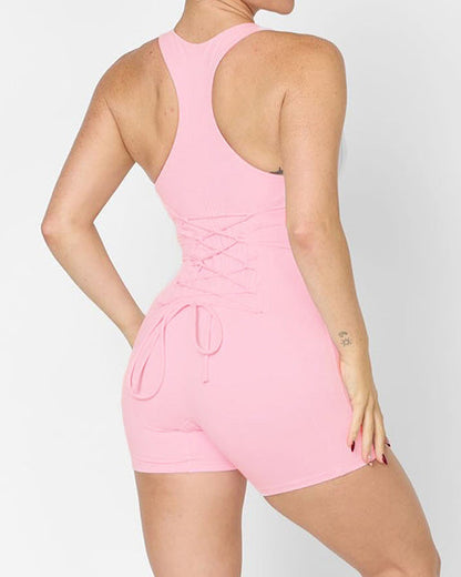 Waist Drawstring Vest Hollow Backless Jumpsuit