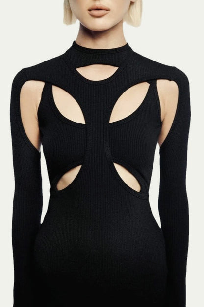 Cross Cutout Long Sleeve Mini Dress