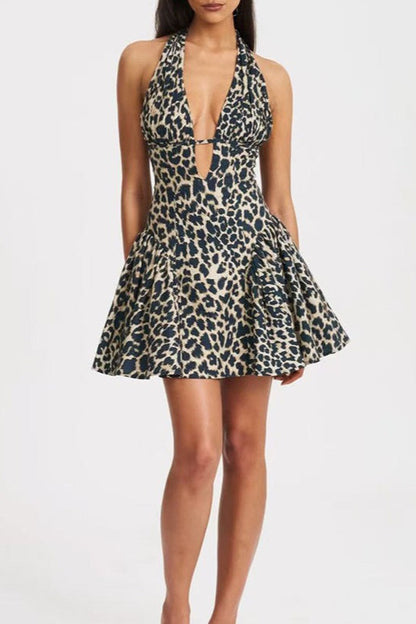 Bold Print Halter Neck Mini Dress