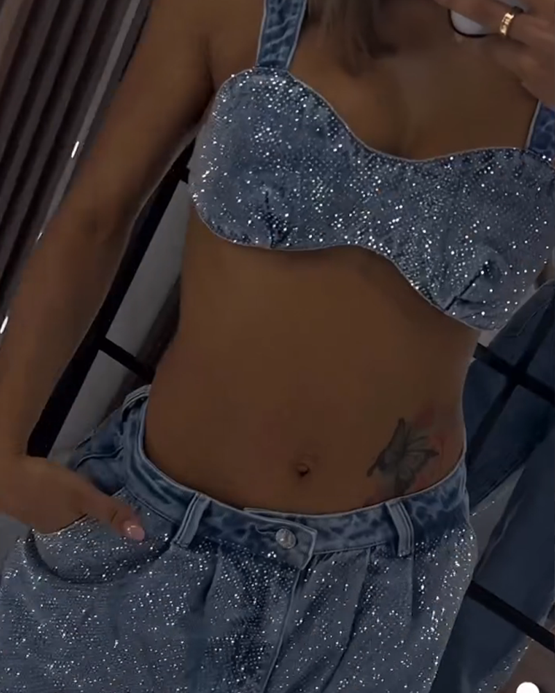 Diamond-Studded Jeans Set (Pre-Sale)