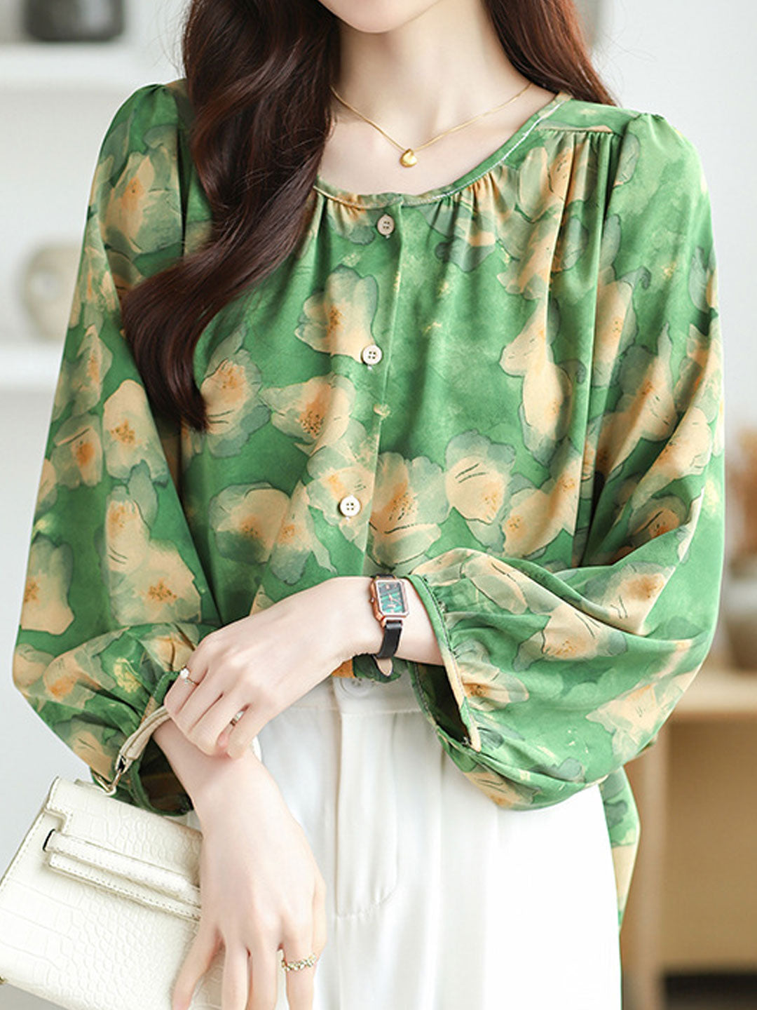Hannah Loose Crew Neck Printed Blouse