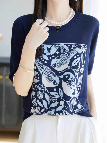 Zoey Loose Crew Neck Jacquard Knitted Top