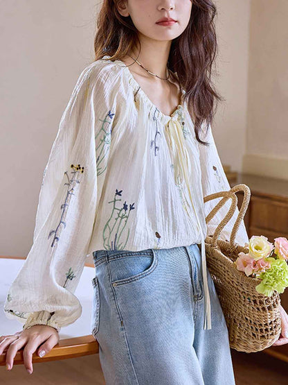 Zoey Loose Crew Neck Embroidered Chiffon Top