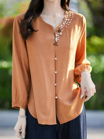 Zoey Loose V-Neck Solid Color Shell Button Cardigan