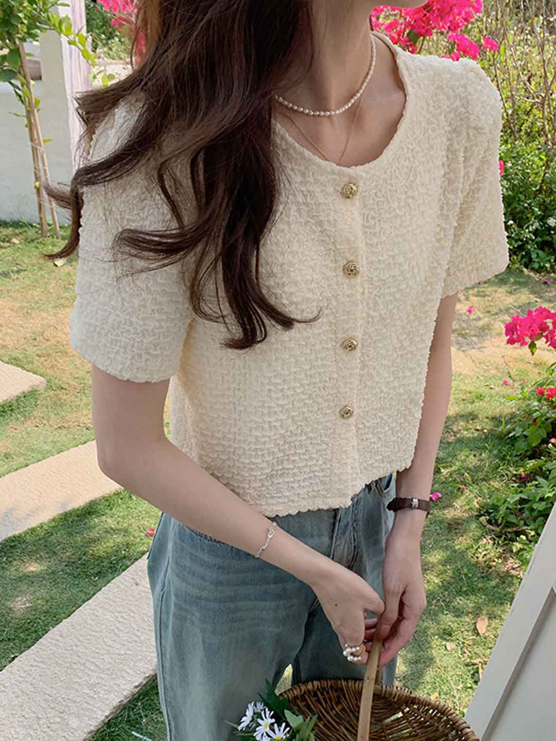 Zoey Classic Crew Neck Solid Color Ruffled Top