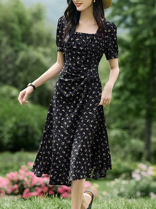 Eva Vacation Square Neck Floral Printed Dress