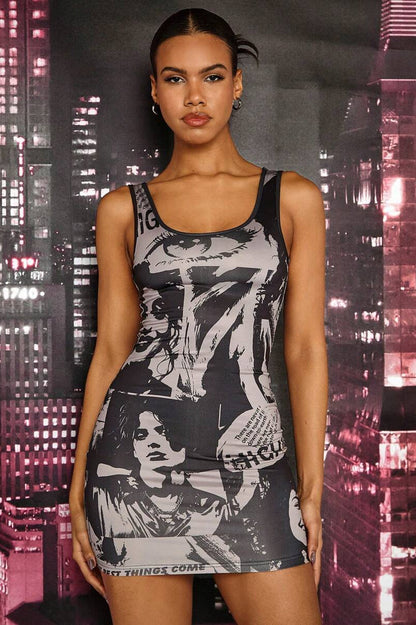 Sexy Graphic Bodycon Mini Dress