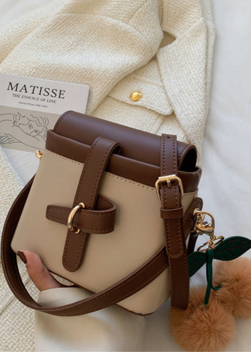 Sienna Buckle Mini Crossbody – Two-Tone PU Leather Shoulder Bag