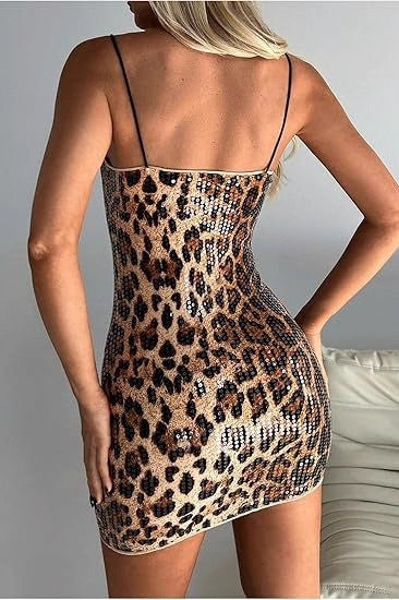 Glitter Leopard Strap Mini Dress