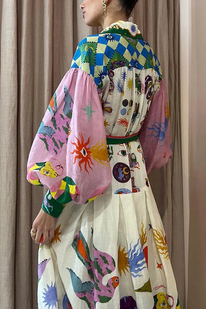 Vestido largo plisado con estampado de estilo cortesano francés retro