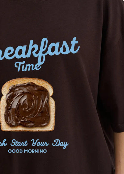 ChocoToast - Graphic Oversized Tee in Cocoa Brown