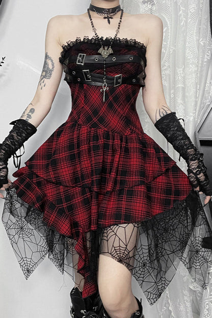 Slim Check Bodycon Gothic Dress