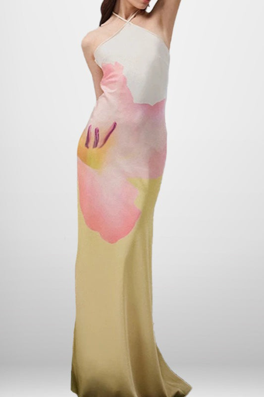 Floral Print Backless Bodycon Maxi Dress