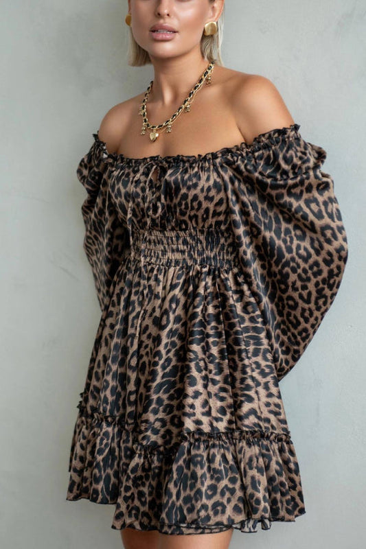 Vestido sexy de corte bajo con estampado de leopardo para mujer