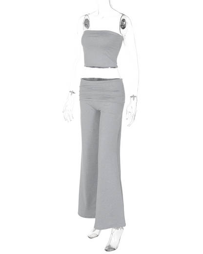 Pure Color Accent Bell-Bottoms Slimming Suit