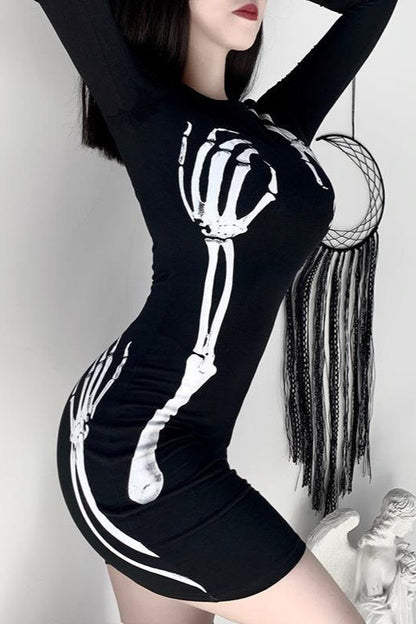 Punk Style Long Sleeve Mini Dress