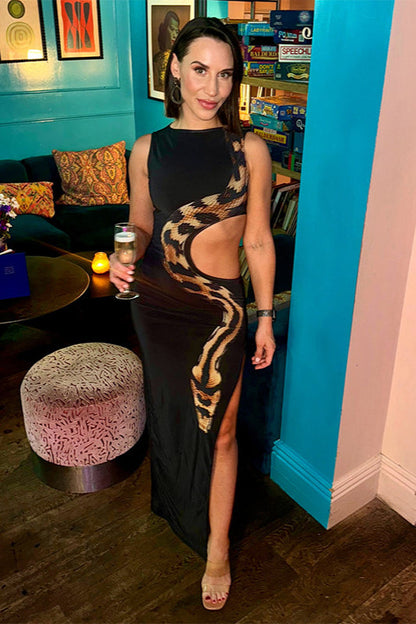 Snake Print Hollow Backless Maxi Dress