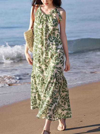 Grace Vacation Floral Printed Tie Dress