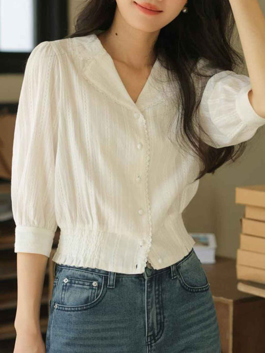 Valeria Elegant Lapel Lace Shirt