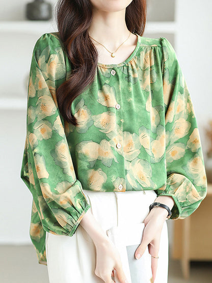 Hannah Loose Crew Neck Printed Blouse