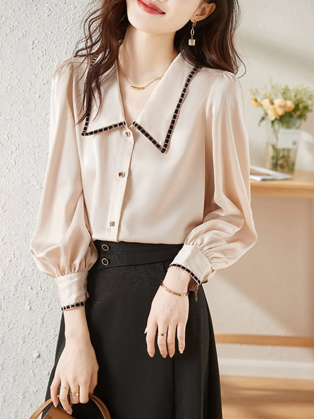 Elva Casual Doll Collar Blouse-White