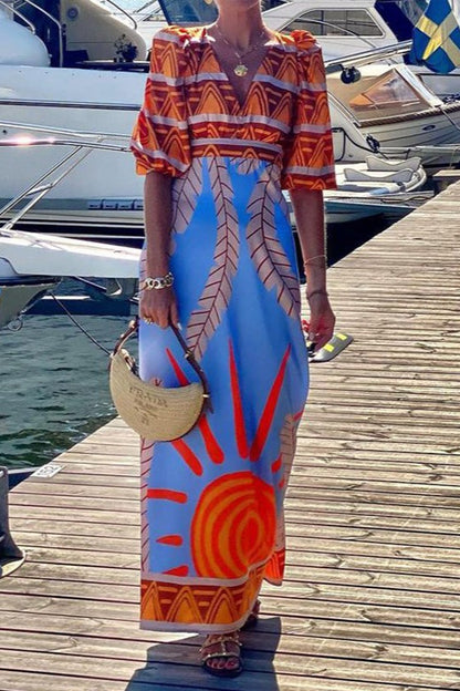 Sexy Floral Print Backless Bohemian Maxi Dress