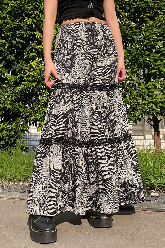 Vintage Flowy Tiered Maxi Skirt