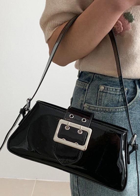 Glossy-Buckle Patent Leather Bag