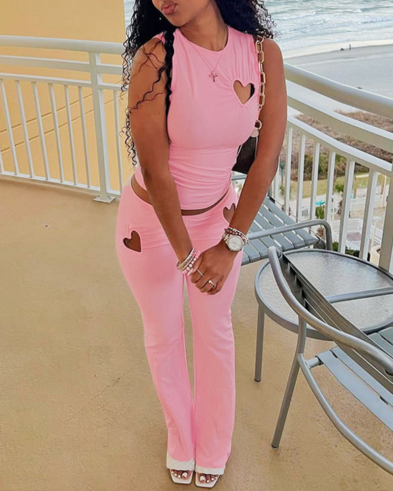 Hollow Heart Pleated Flared Set