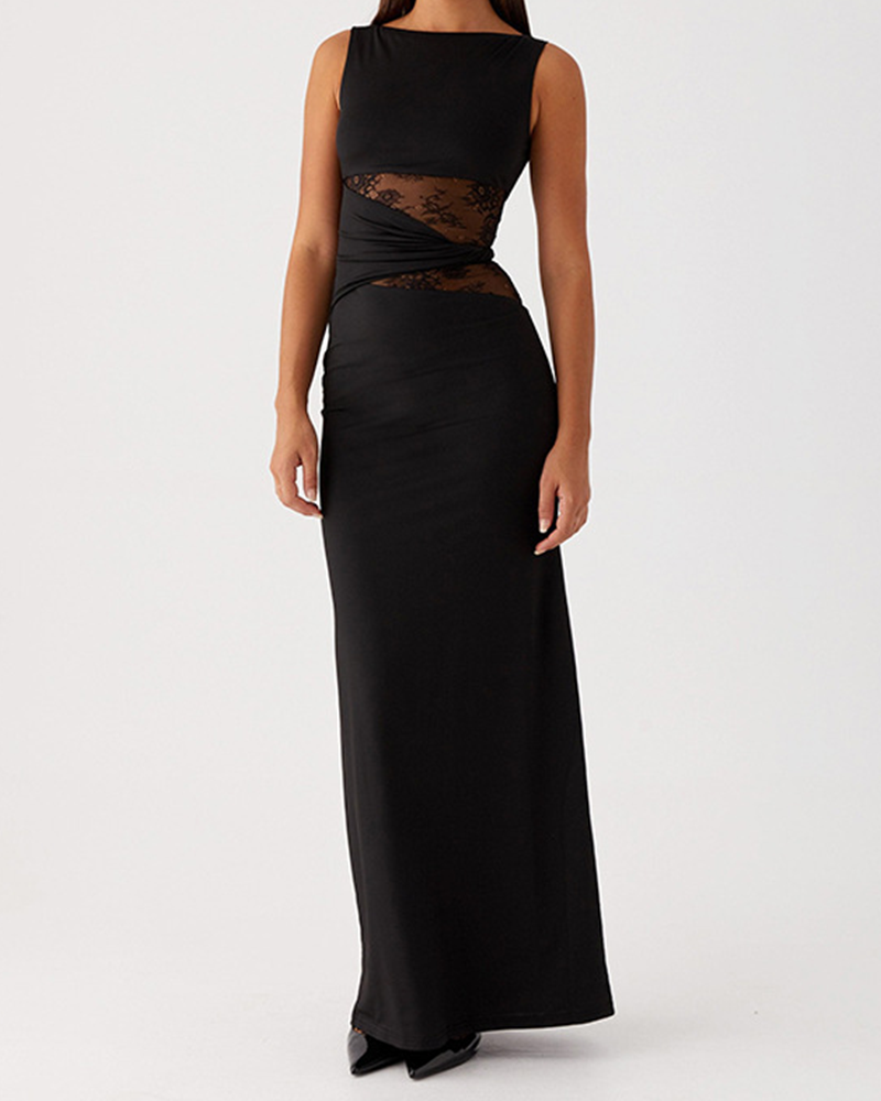 Hollow Lace Waist Long Dress