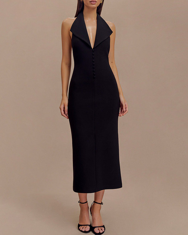 Halter Neck Lapel Hip Dress