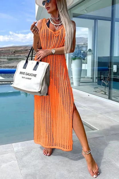 Vestido largo con espalda cruzada y tejido a crochet de Desert Island