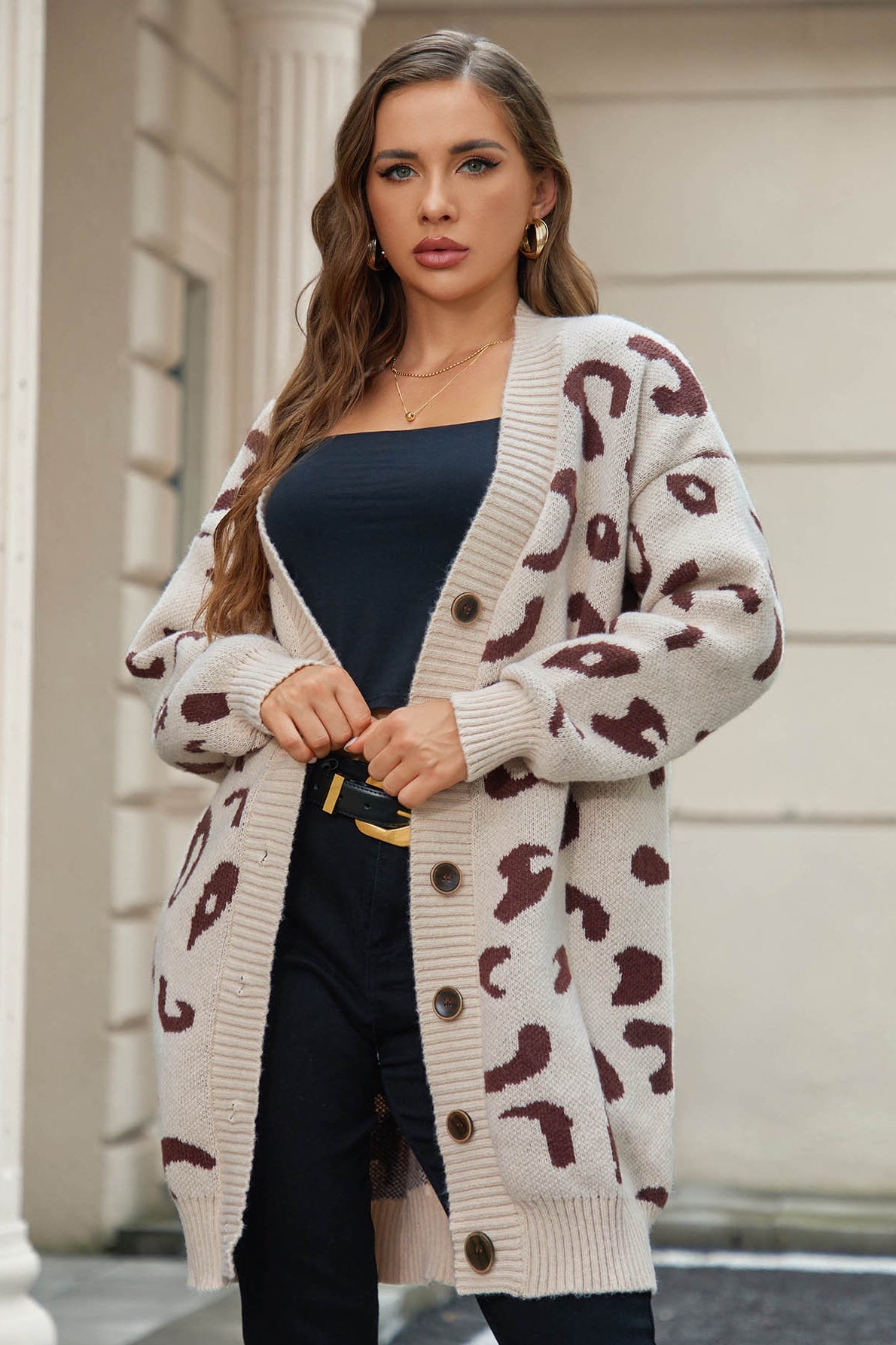 Loose Fit Leopard Print Cardigan