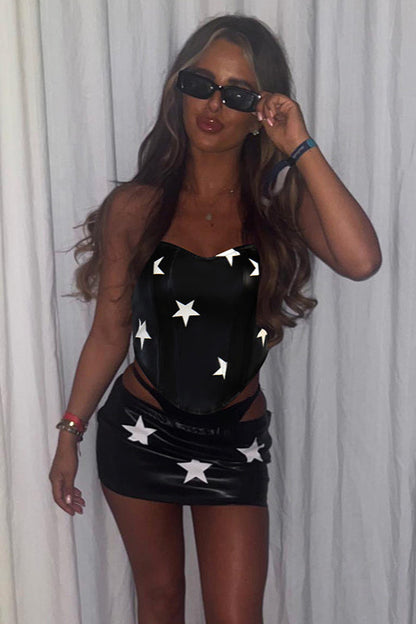 Street Style Star Print Corset Skirt Two Pieces Set