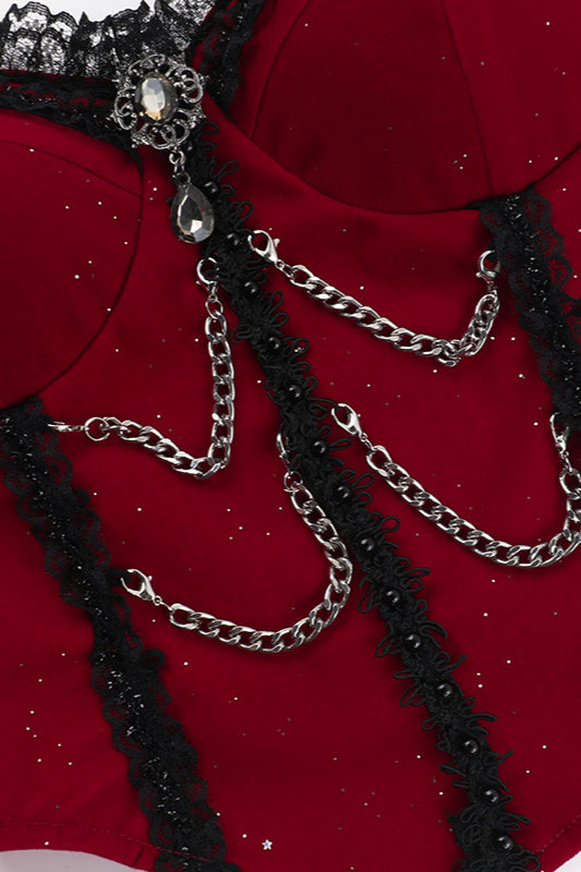 Red Shimmer Off Shoulder Bustier Corset