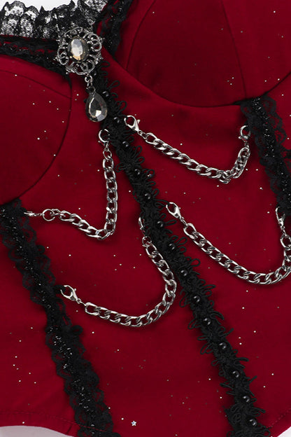 Red Shimmer Off Shoulder Bustier Corset