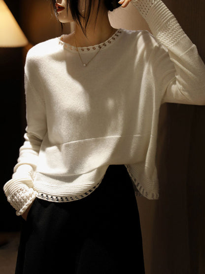 Grace Loose Crew Neck Hollowed Knitted Top