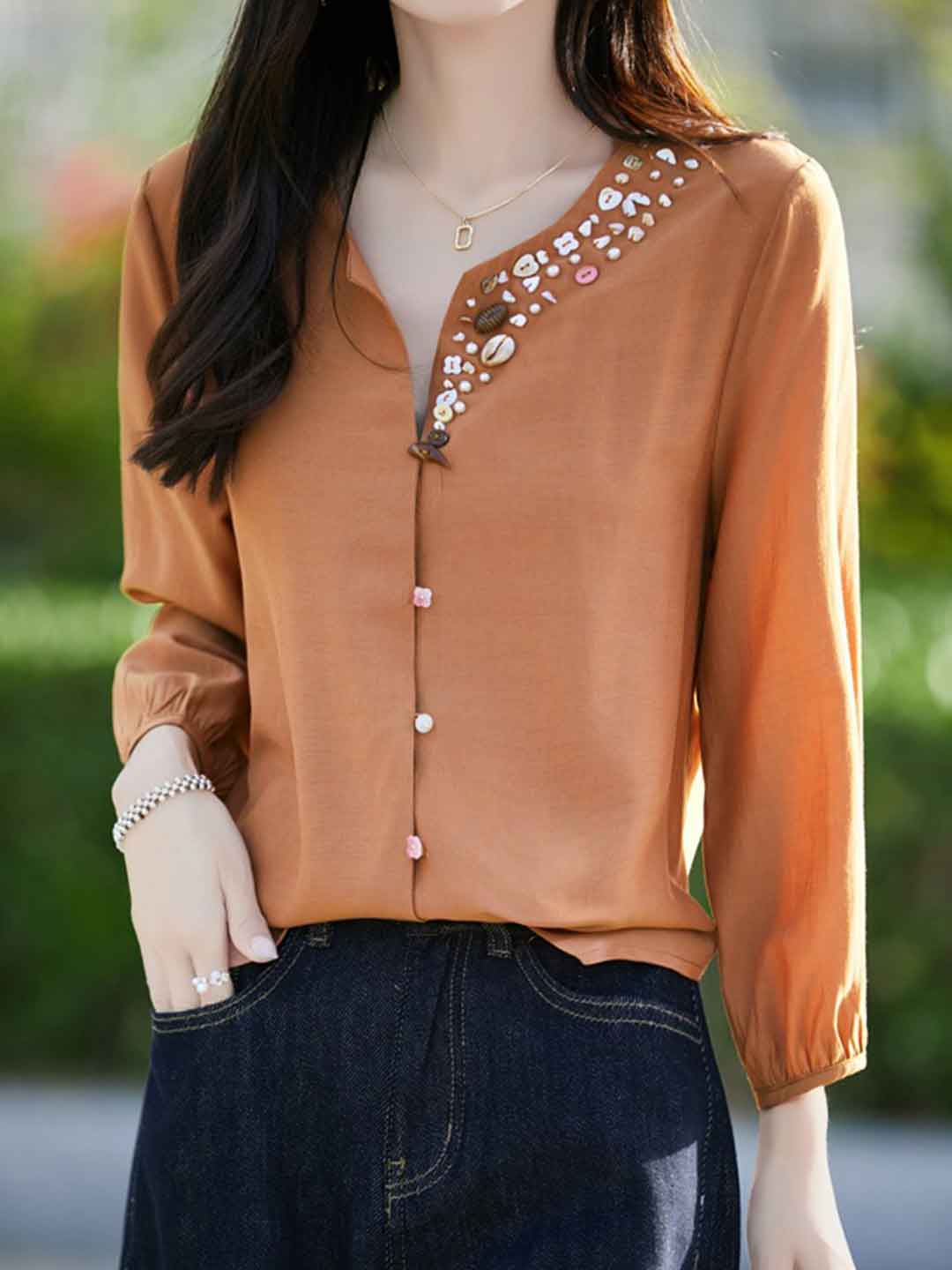 Zoey Loose V-Neck Solid Color Shell Button Cardigan