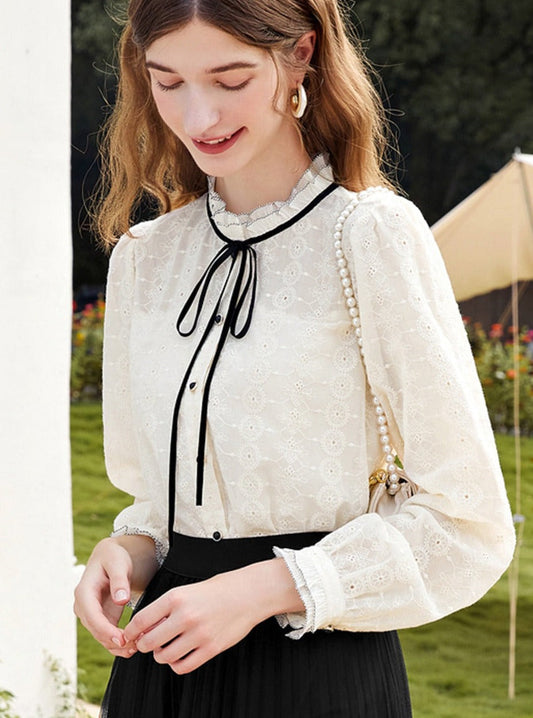 Emma Retro Embroidered  Lace Shirt