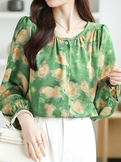 Hannah Loose Crew Neck Printed Blouse