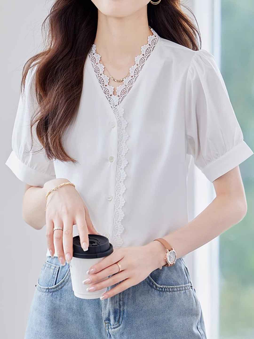 Zoey Chic V-Neck Solid Color Chiffon Top