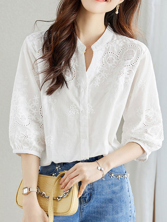 Eva Classic Embroideried Hollowed Shirt