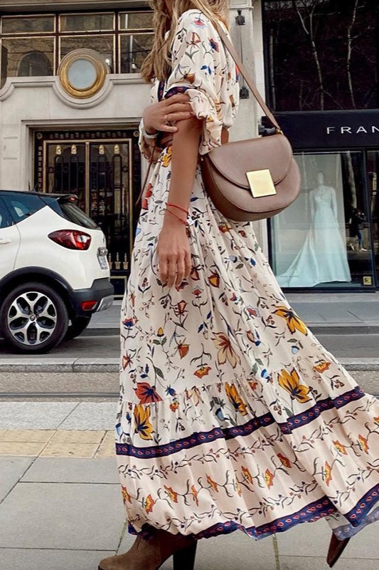 Bohemian Floral Print Long Sleeve Maxi Dress