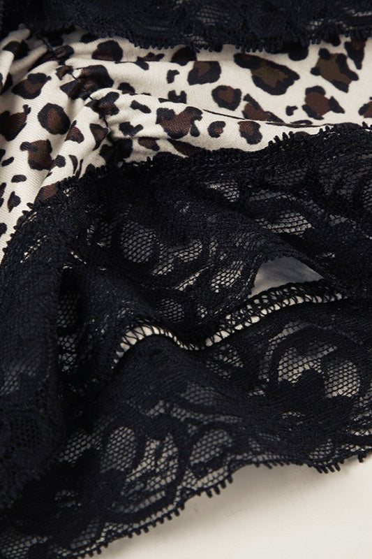 Trendy Asymmetrical Lace Leopard Print Blouse