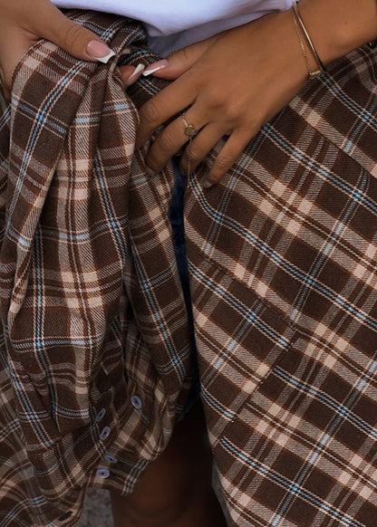 Coffee Check - Oversized Plaid Button-Up Shirt