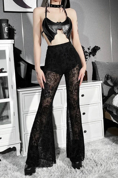 Y2K See-Through Mesh Floral Pant